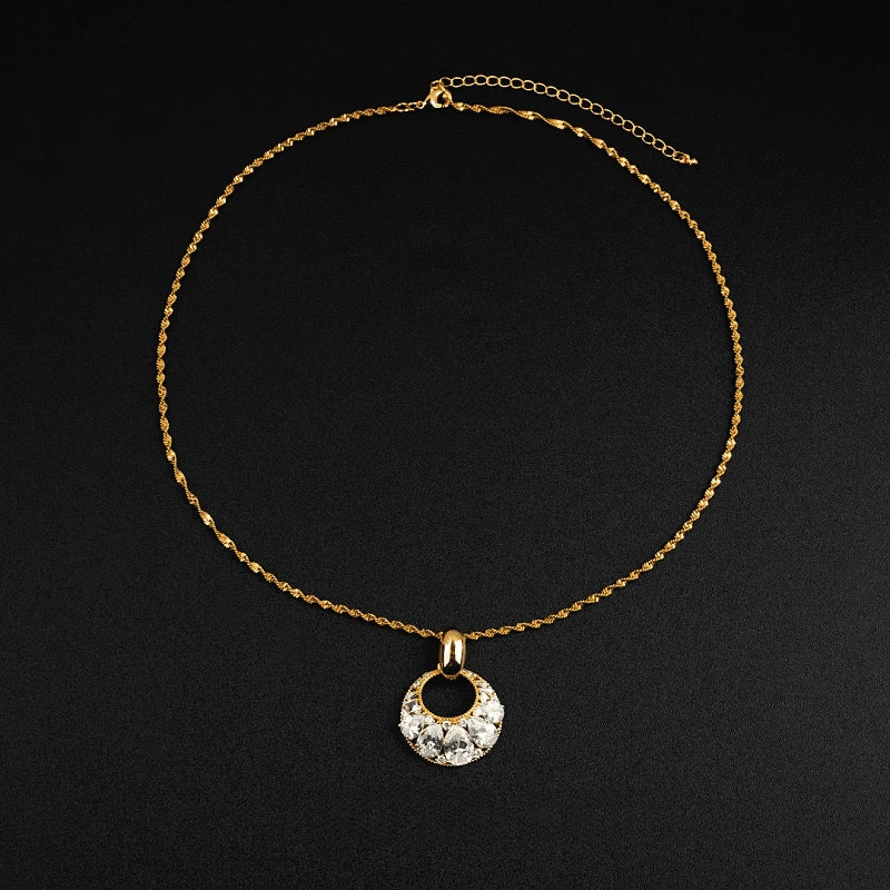 14K Gold-Plated Zircon Peace Pendant Necklace worn to showcase its length and pendant detail