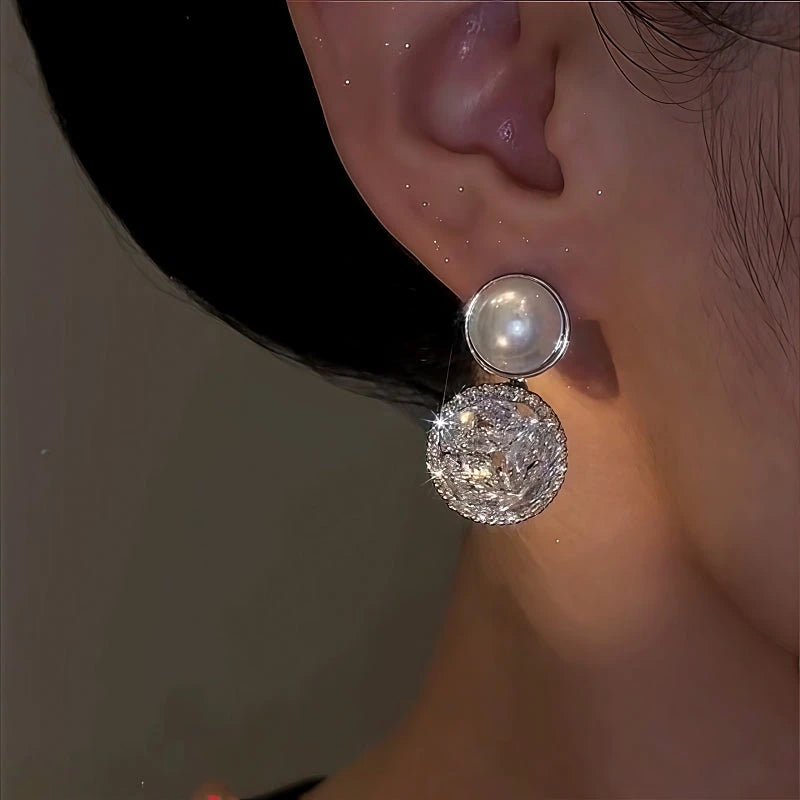 Close-up detail of the sparkling zircons and plating on the Zircon Pearl Drops