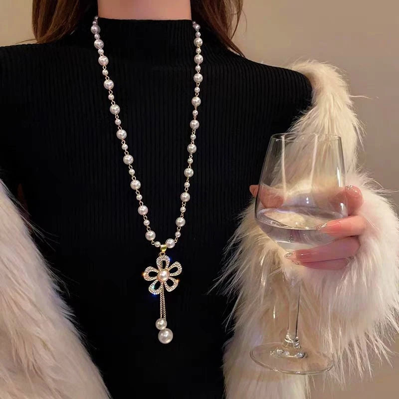 Close-up of the pendant and clasp on the Pearl Flower Necklace