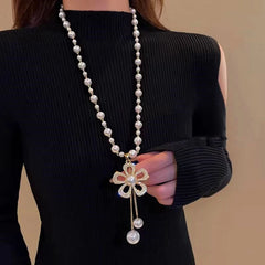 14K Gold-Plated Zircon Pearl Flower Necklace - beautiful Pearl Flower Necklace