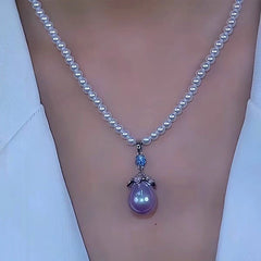 14K Gold-Plated Zircon Pearl Necklaces worn to showcase its length and pendant detail