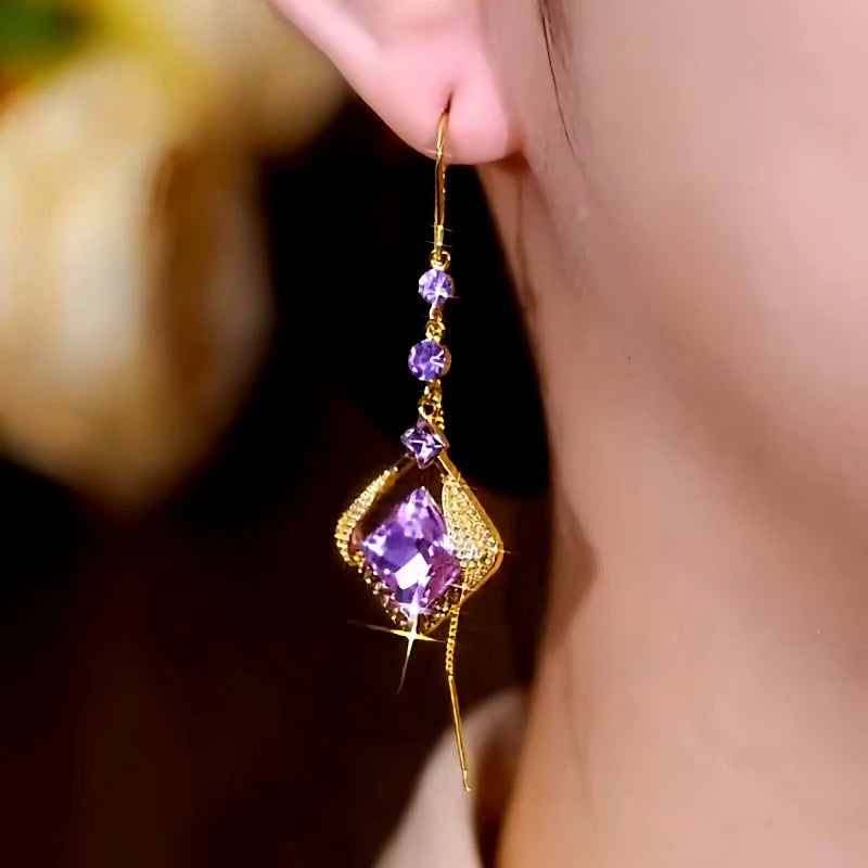 Close-up detail of the sparkling zircons and plating on the Crystal Threader Earrings