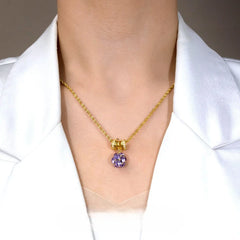 14K Gold-Plated Zircon Purple Diamond Ball Necklace worn to showcase its length and pendant detail