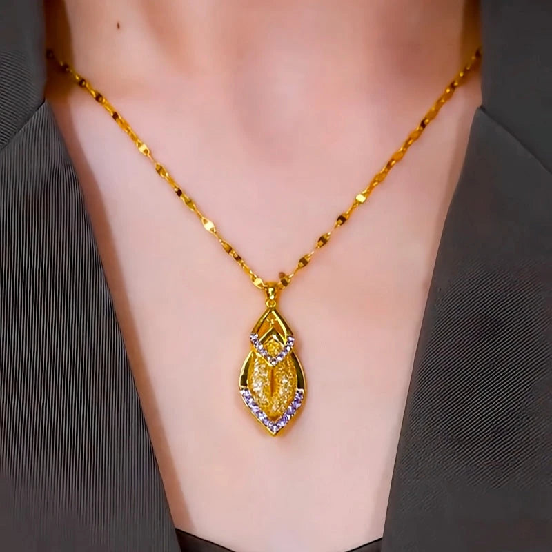Close-up of the pendant and clasp on the Water Drop Necklace