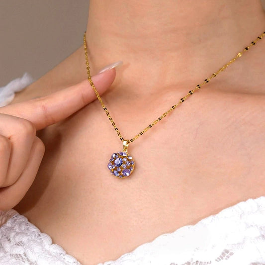 14K Gold-Plated Zircon Purple Diamond Pendant Necklace - beautiful Zircon Pendant Necklace