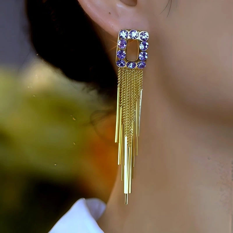 Close-up detail of the sparkling zircons and plating on the Diamond Tassel Earrings
