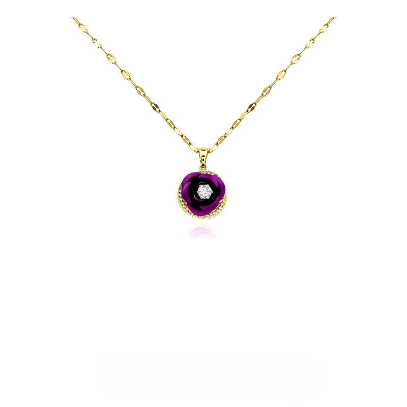 Detailed view of the 14K Gold-Plated Zircon Purple Rose Necklace chain and pendant