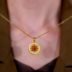 14K Gold-Plated Zircon Red Diamond Flower Pendant Necklace - beautiful Flower Pendant Necklace