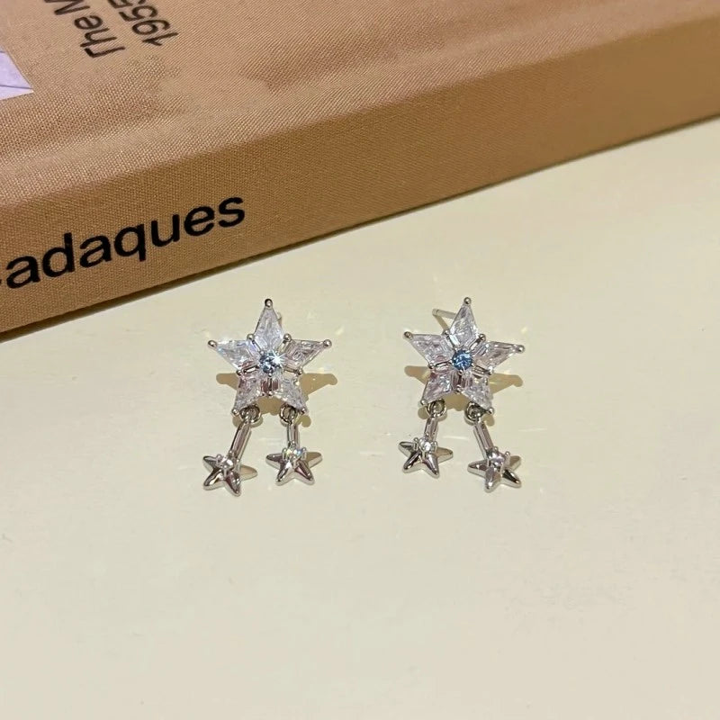 Angled view of the 14K Gold-Plated Zircon Romantic Star Earrings