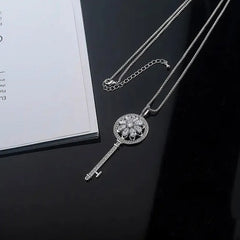 14K Gold-Plated Zircon Snowflake Heart Lock Necklace worn to showcase its length and pendant detail