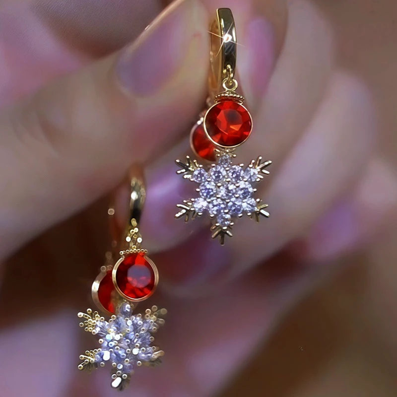 14K Gold-Plated Zircon Snowflake Tassel Earrings - elegant Snowflake Tassel Earrings