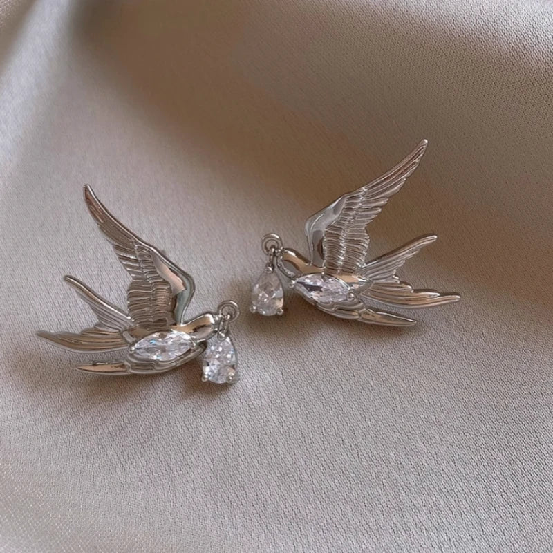 Close-up detail of the sparkling zircons and plating on the Water Drop Earrings