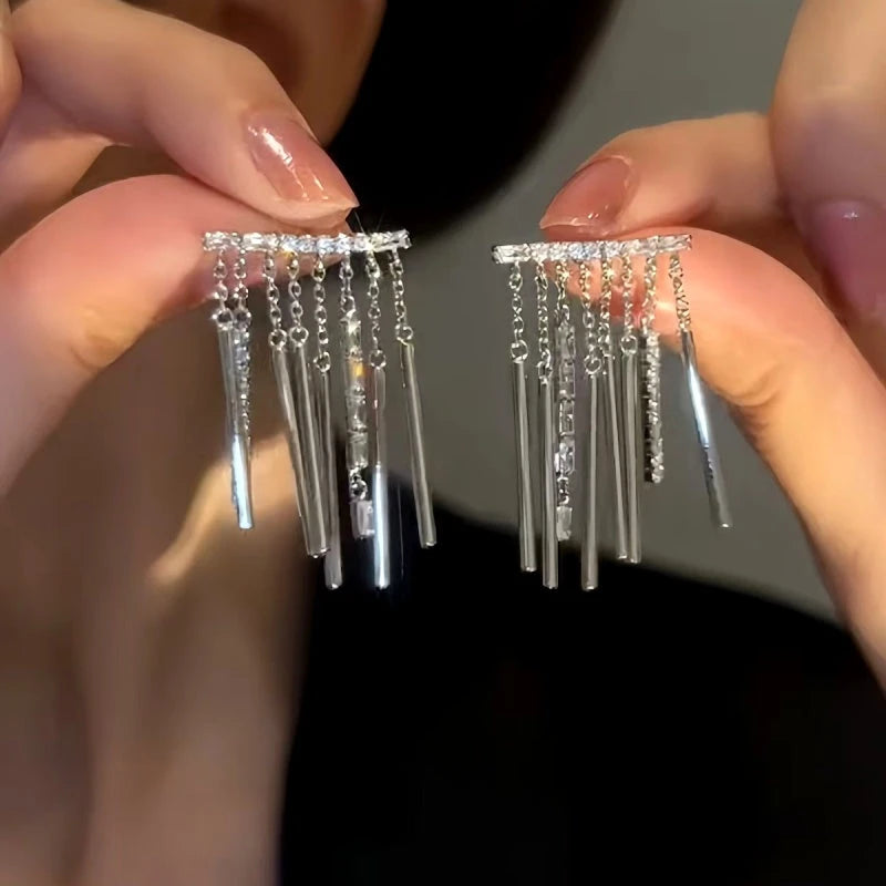 14K Gold-Plated Zircon Tassel Earrings - elegant Zircon Tassel Earrings