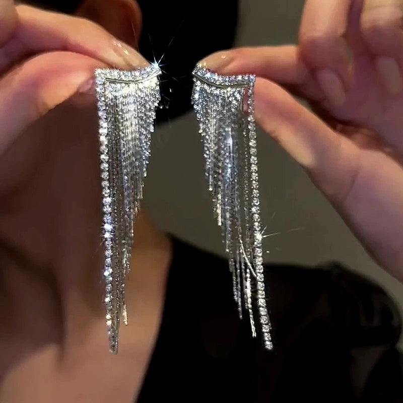 14K Gold-Plated Zircon Tassel Earrings - elegant Tassel Earrings