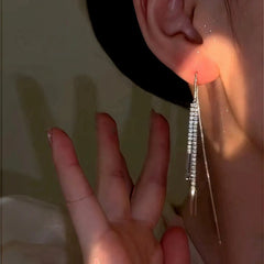 Close-up detail of the sparkling zircons and plating on the Zircon Threader Earrings