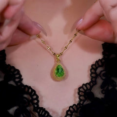 14K Gold-Plated Zircon Water Drop Durian Pendant Necklace worn to showcase its length and pendant detail