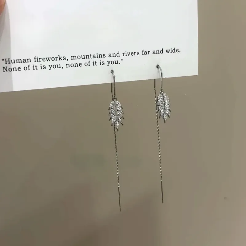 14K Gold-Plated Zircon Wheat Threader Earrings - elegant Wheat Threader Earrings