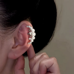 Model showcasing the dangle and style of the 14K Gold-Plated Zircon pearl Moon And Star Ear Clips ( 1 Pair )