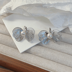 Angled view of the 14K Gold-plated Bead Butterfly Earrings