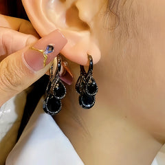 14K Gold-plated Black Crystal Tassel Earrings - elegant gold tassel earrings