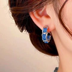 14K Gold-plated Blue C-Shaped Earrings - elegant Blue C-Shaped Earrings