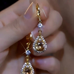 14K Gold-plated Brown Diamond Crystal Earrings - elegant Brown Diamond Earrings