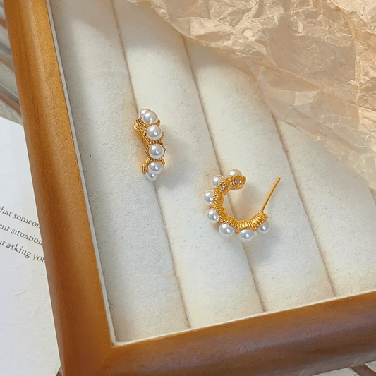 14K Gold-plated C-Shaped Bead Earrings - elegant C-Shaped Bead Earrings