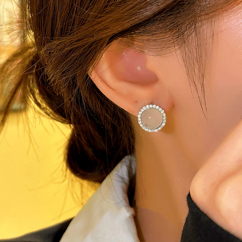 Close-up detail of the sparkling zircons and plating on the Cat's Eye Studs