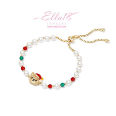 Full view of the elegant 14K Gold-plated Christmas Cat Colored Beaded Bracelets