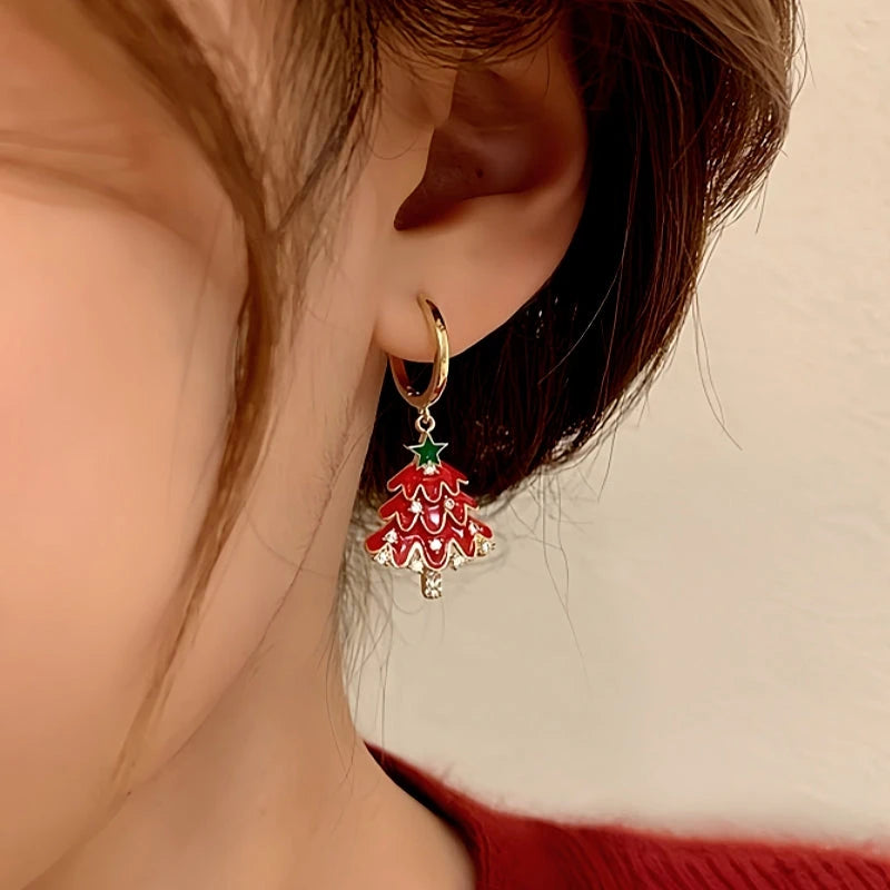 14K Gold-plated Christmas Diamond Zircon Christmas Tree Earrings - elegant Zircon Christmas Tree Earrings