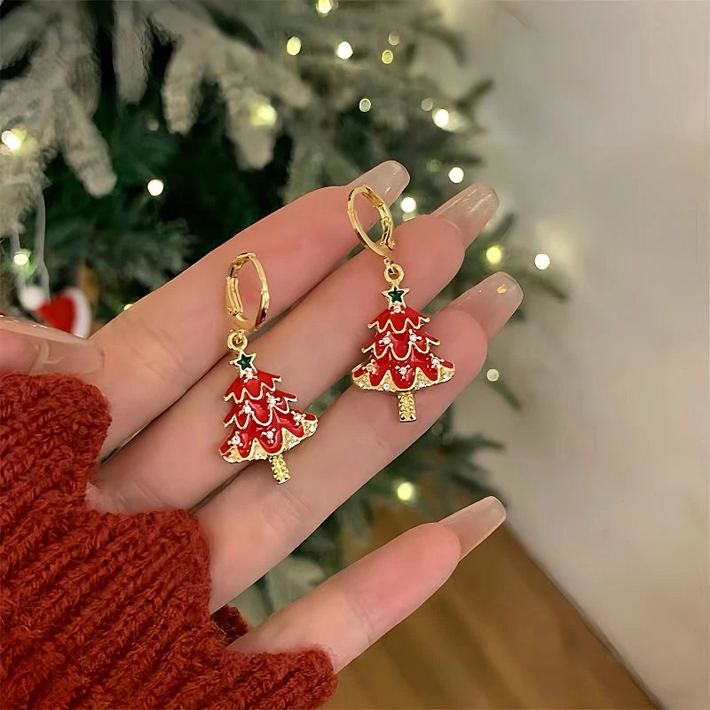 Close-up detail of the sparkling zircons and plating on the Zircon Christmas Tree Earrings