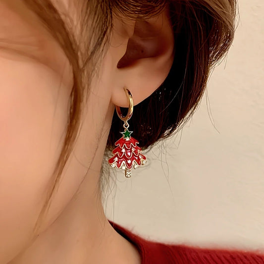 14K Gold-plated Christmas Diamond Zircon Christmas Tree Earrings - elegant Zircon Christmas Tree Earrings