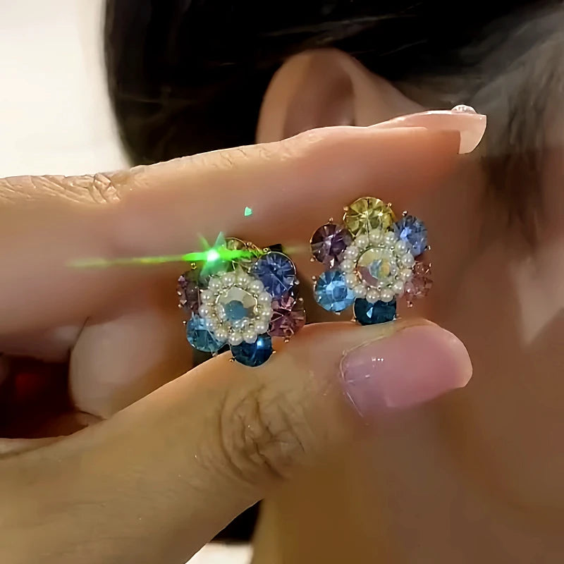 14K Gold-plated Colorful Crystal Stud Earrings - elegant Colorful Crystal Studs