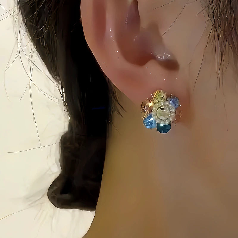 Close-up detail of the sparkling zircons and plating on the Colorful Crystal Studs