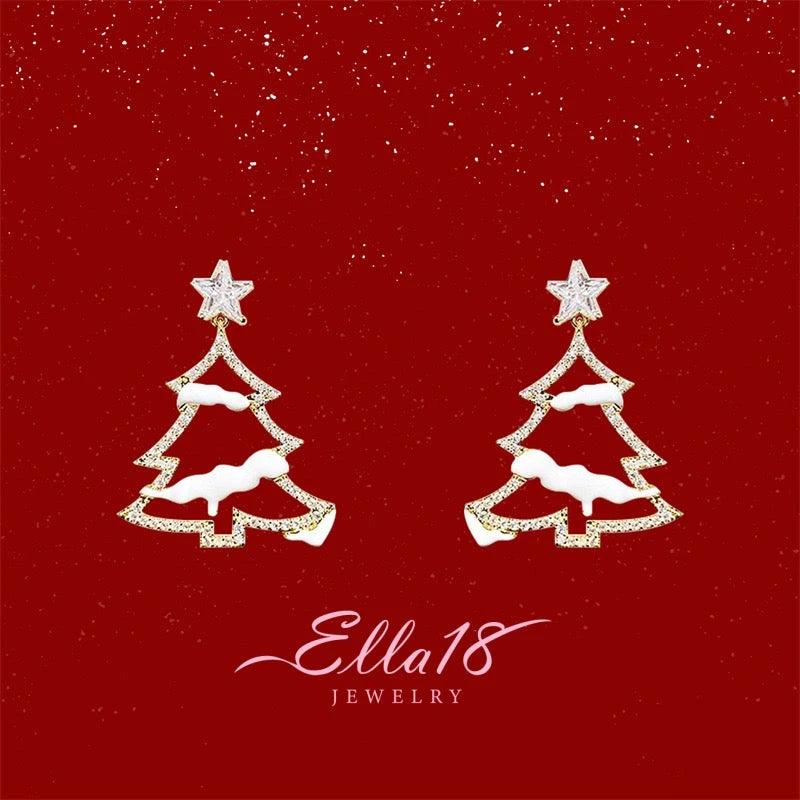 14K Gold-plated Daimond Christmas Tree Earrings - elegant Diamond Christmas Tree Earrings