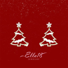 14K Gold-plated Daimond Christmas Tree Earrings - elegant Diamond Christmas Tree Earrings