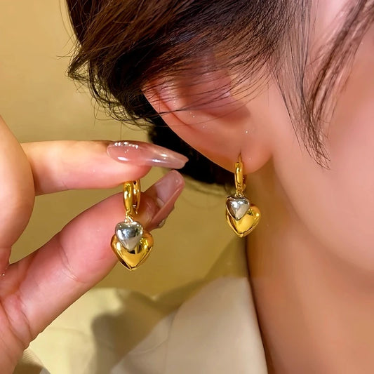 14K Gold-plated Double-Layer Heart Earrings - elegant Double-Layer Heart Earrings