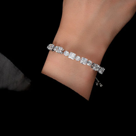 Model wearing the 14K Gold-plated Exquisite Colorful Super Flash Zircon Bracelets to highlight its design on the wrist