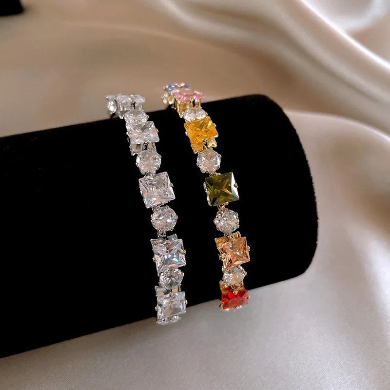 Close-up of the clasp and charm details on the Colorful Zircon Bracelets