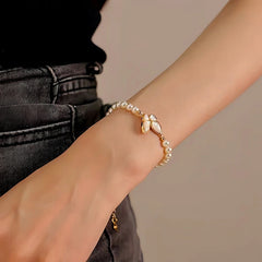 Full view of the elegant 14K Gold-plated Exquisite Pearl Butterfly Bracelets