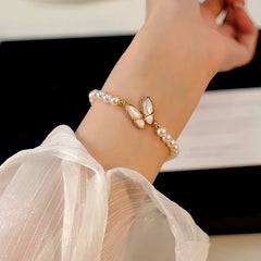 14K Gold-plated Exquisite Pearl Butterfly Bracelets - chic Pearl Butterfly Bracelets