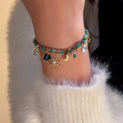 14K Gold-plated Exquisite Star And Moon Beaded Bracelet - chic Star And Moon Beaded Bracelet