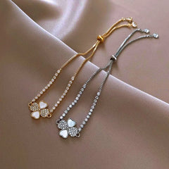 Full view of the elegant 14K Gold-plated Exquisite Zircon Adjustable Four-Leaf Bracelets