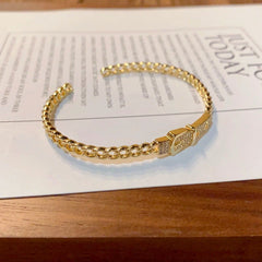 Full view of the elegant 14K Gold-plated Exquisite Zircon Belt Buckle Hollow Bracelets