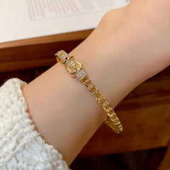 14K Gold-plated Exquisite Zircon Belt Buckle Hollow Bracelets - chic Belt Buckle Bracelets