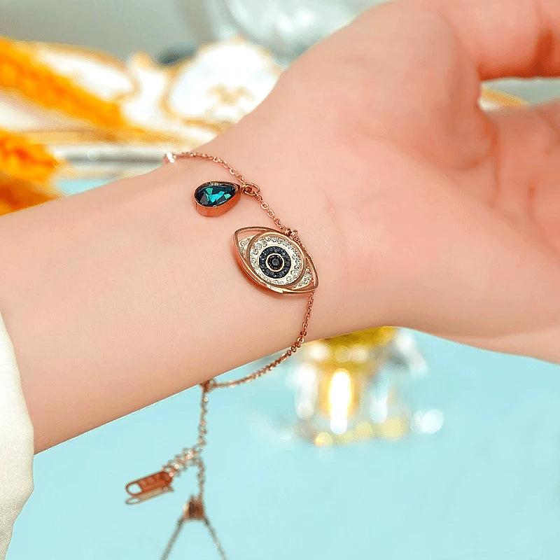 Close-up of the clasp and charm details on the Angel Eye Bracelet