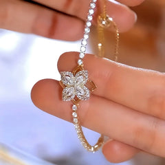 14K Gold-plated Exquisite Zircon Flower Rotatable Bracelets - chic Rotatable Bracelets