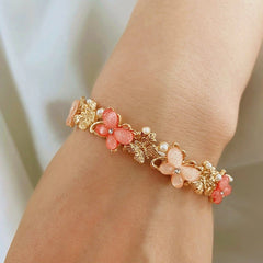 14K Gold-plated Exquisite Zircon Pearl Butterfly Pearl Bracelets - chic Pearl Butterfly Bracelets
