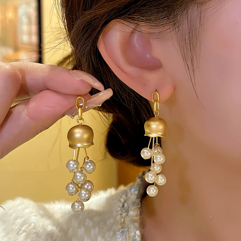 14K Gold-plated Luxury Bead Tassel Earrings - elegant Beaded Tassel Earrings