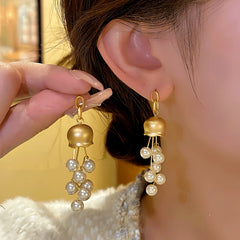 14K Gold-plated Luxury Bead Tassel Earrings - elegant Beaded Tassel Earrings